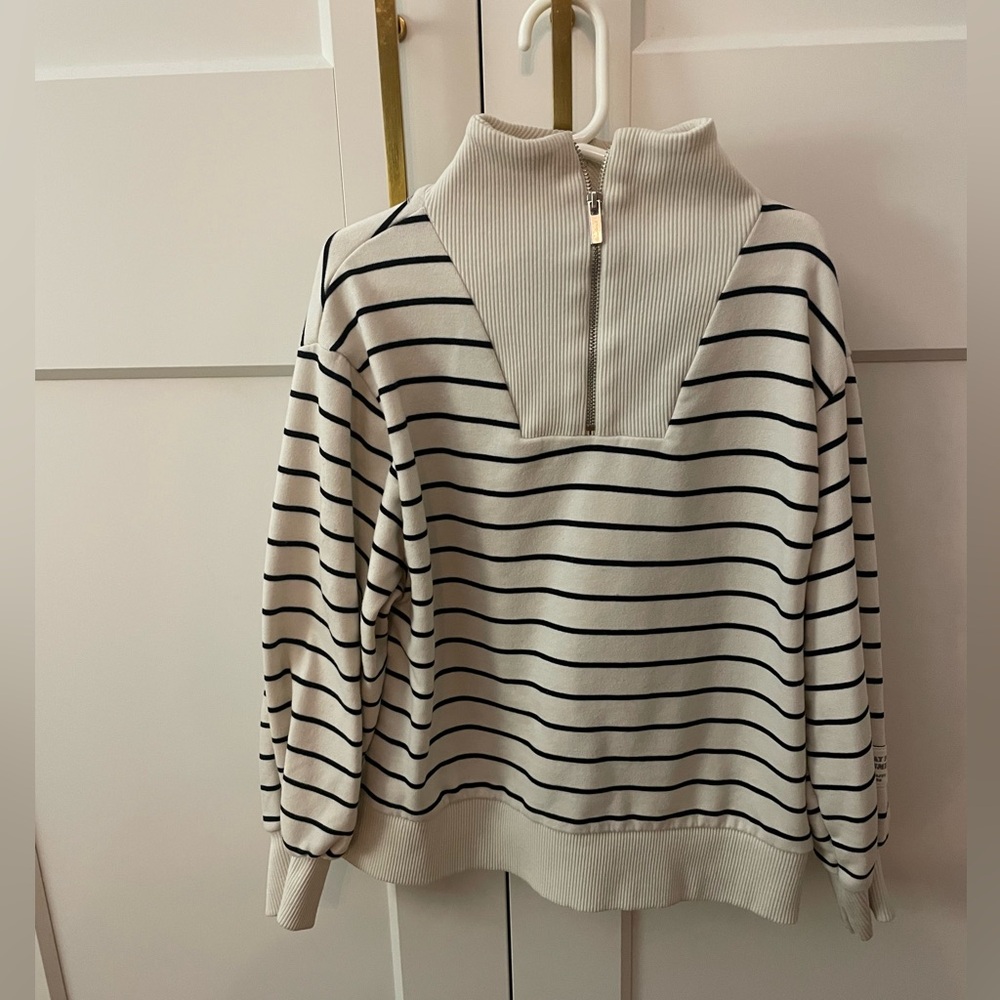 Zara Kids Cream and Navy Striped Zipped Sweater size 10